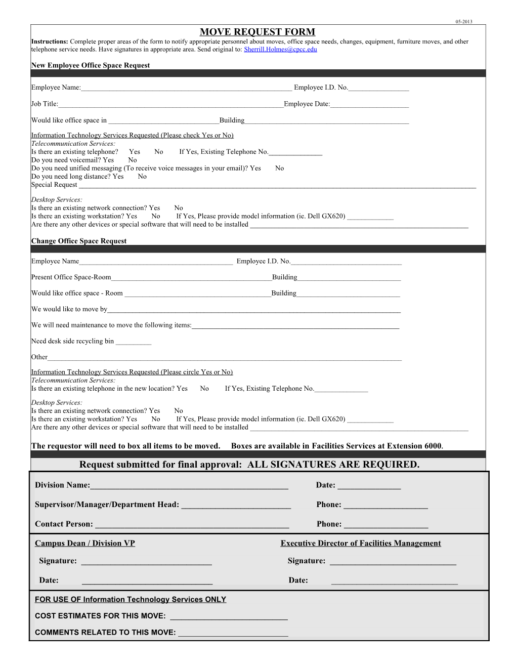 Move/Office Space Assignment Request Form