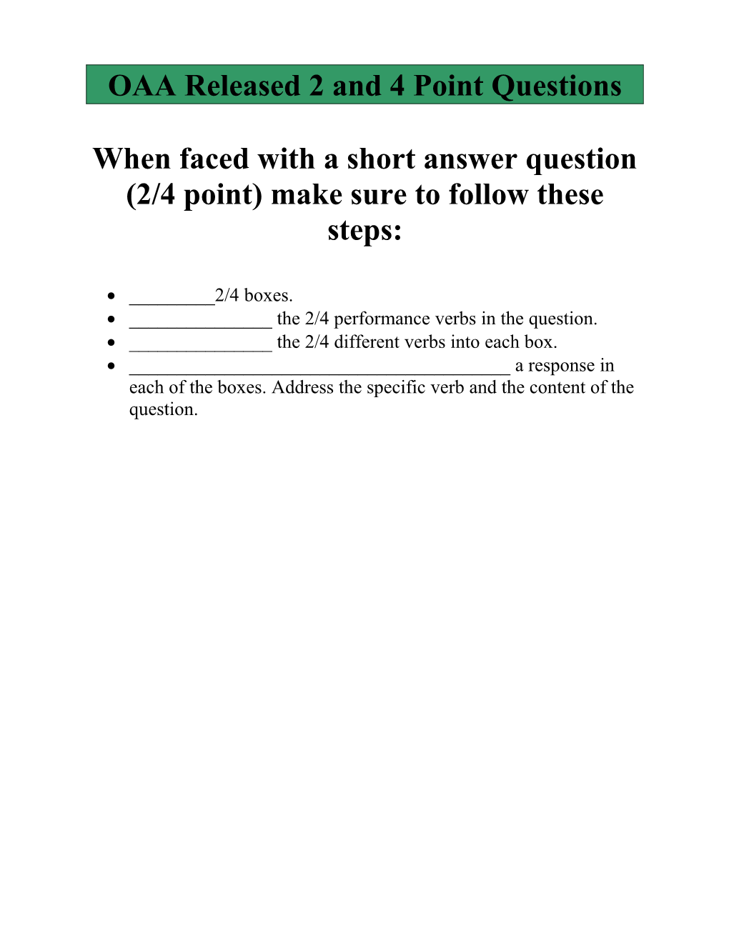 OAA Released 2 and 4 Point Questions