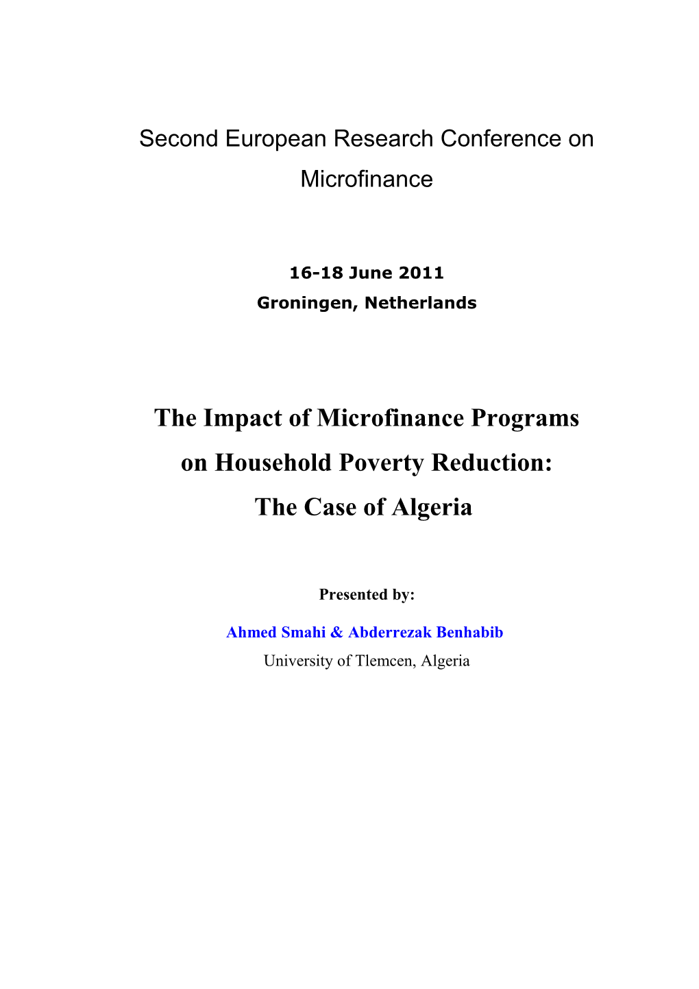 Second European Research Conference on Microfinance