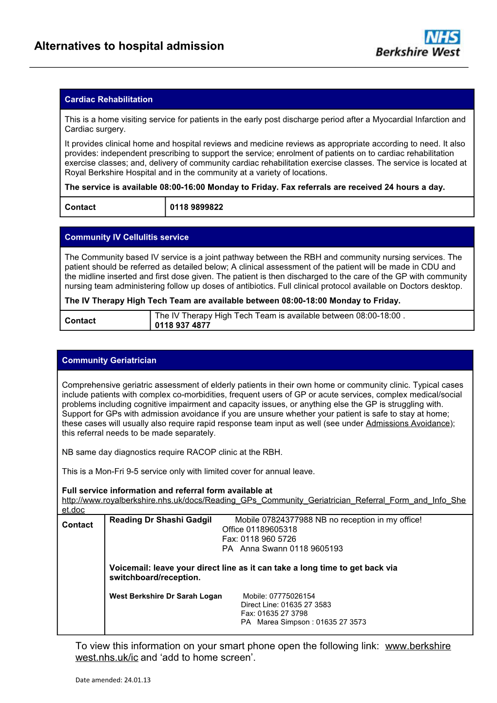 Alternative Referrals to Admission to Acute Care for Gps: Wokingham