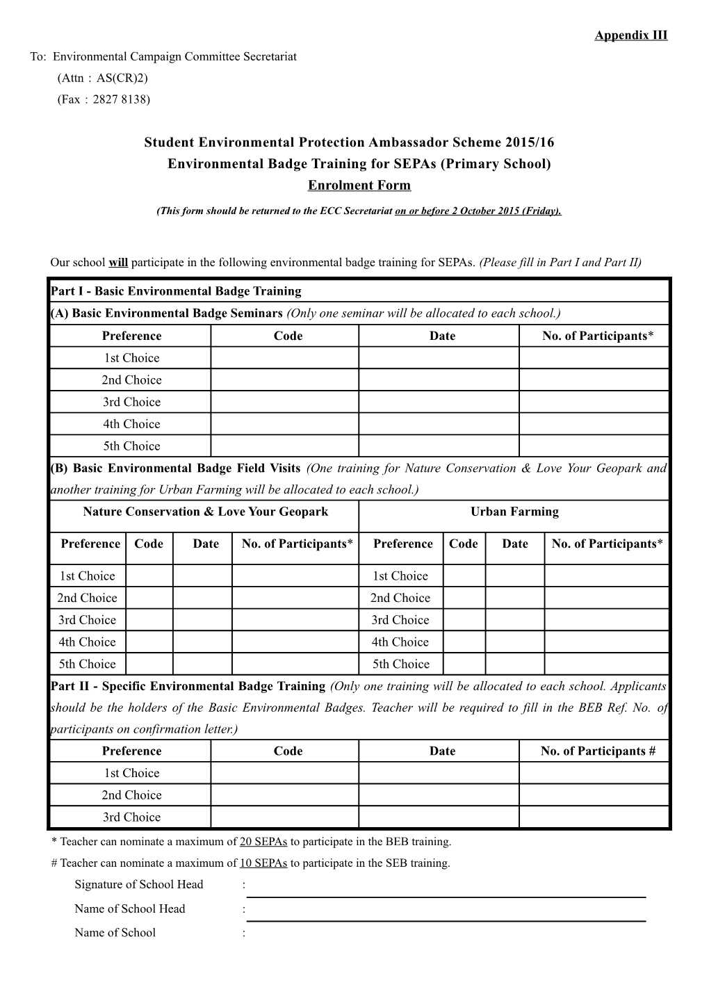 Student Environmental Protection Ambassador Scheme 2015/16