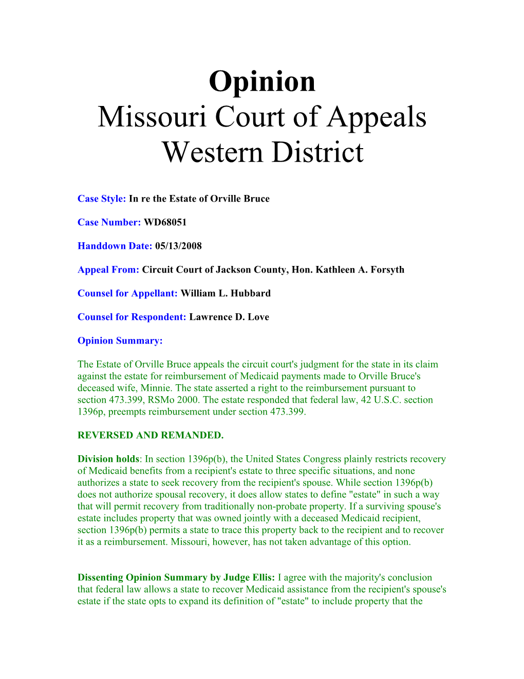 Opinion Missouri Court of Appeals Western District