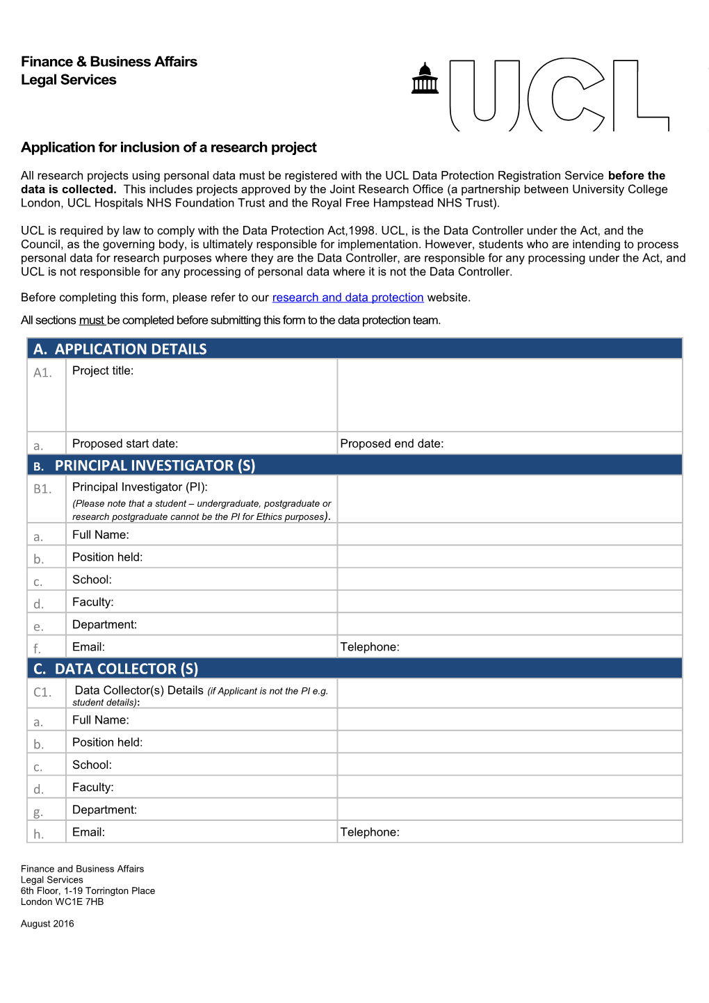 Ethics Application Form - Staff