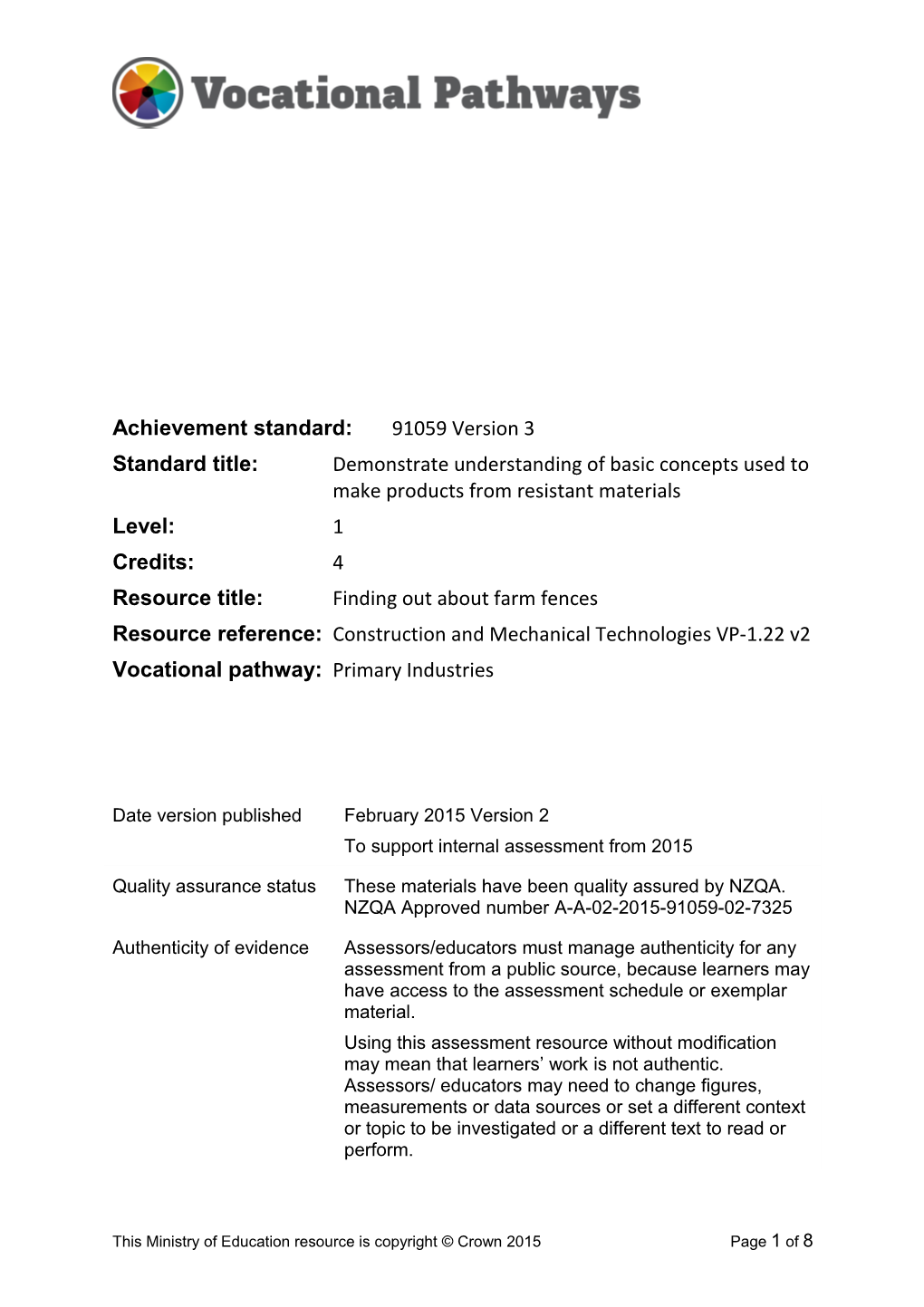 Vocational Pathways Internal Assessment Resource s14