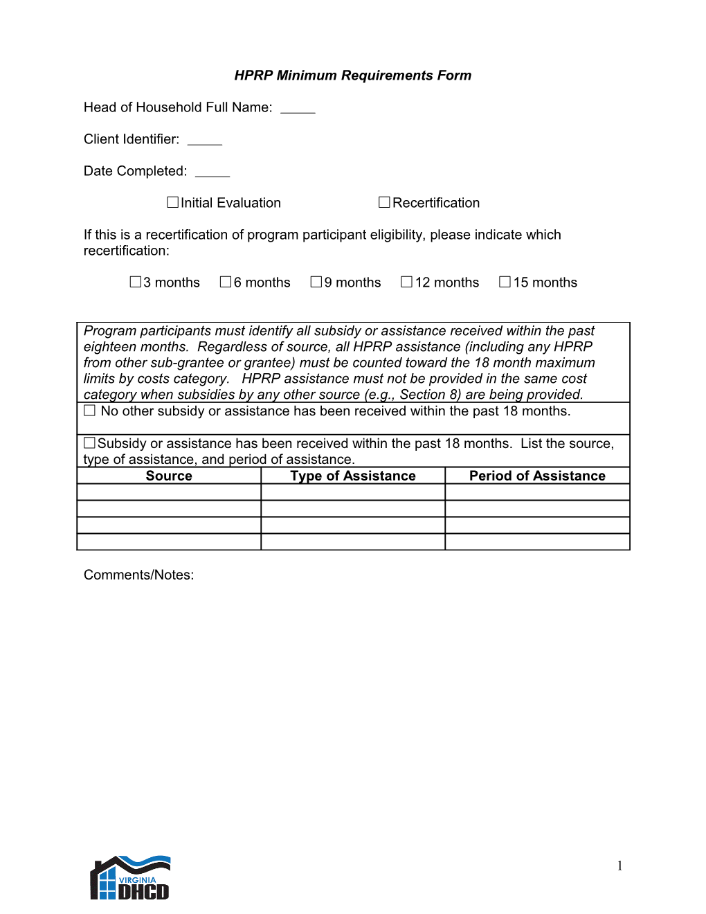 HPRP Minimum Requirements Form