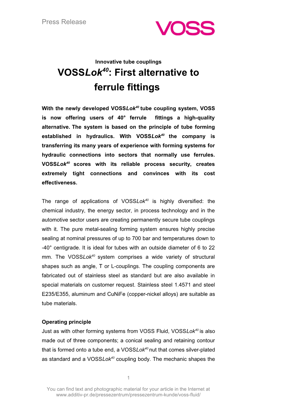 Vosslok40: First Alternative to Ferrule Fittings