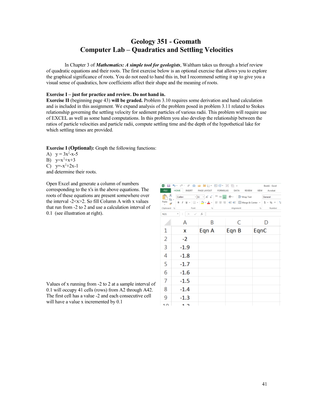 Computer Lab Quadratics and Settling Velocities