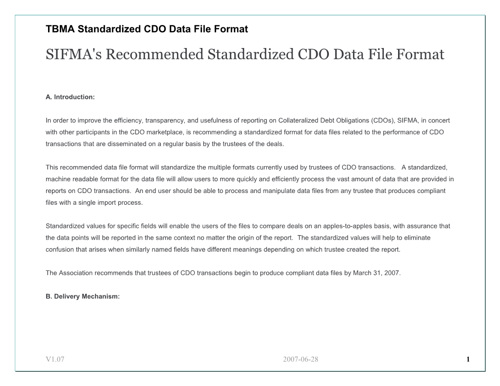 Securitized Products CDO Data File Format Instructions for Use