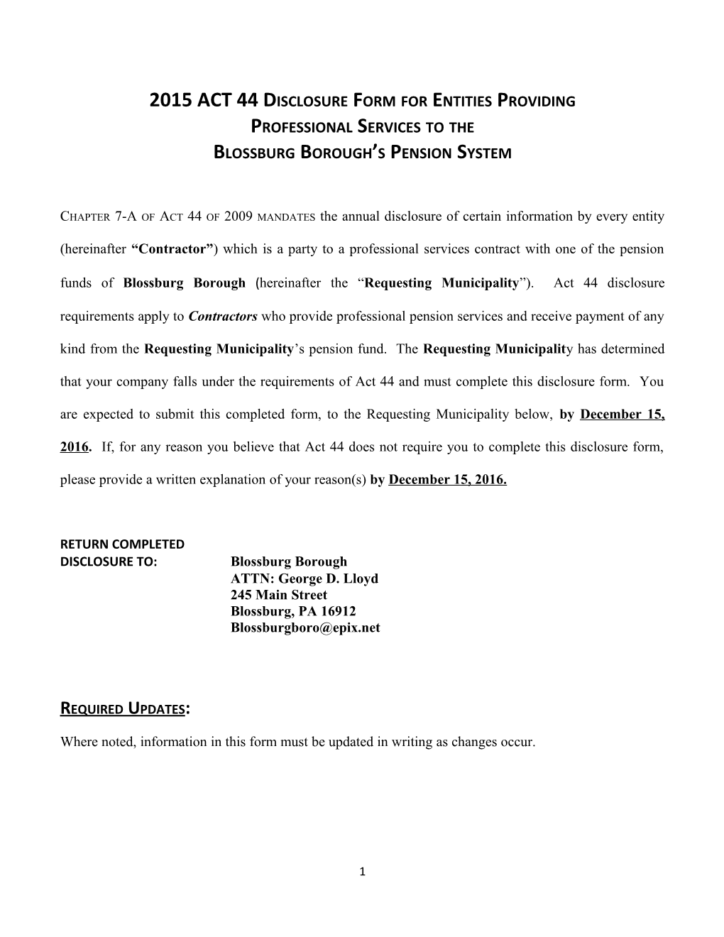 2015 ACT 44 Disclosure Form for Entities Providing