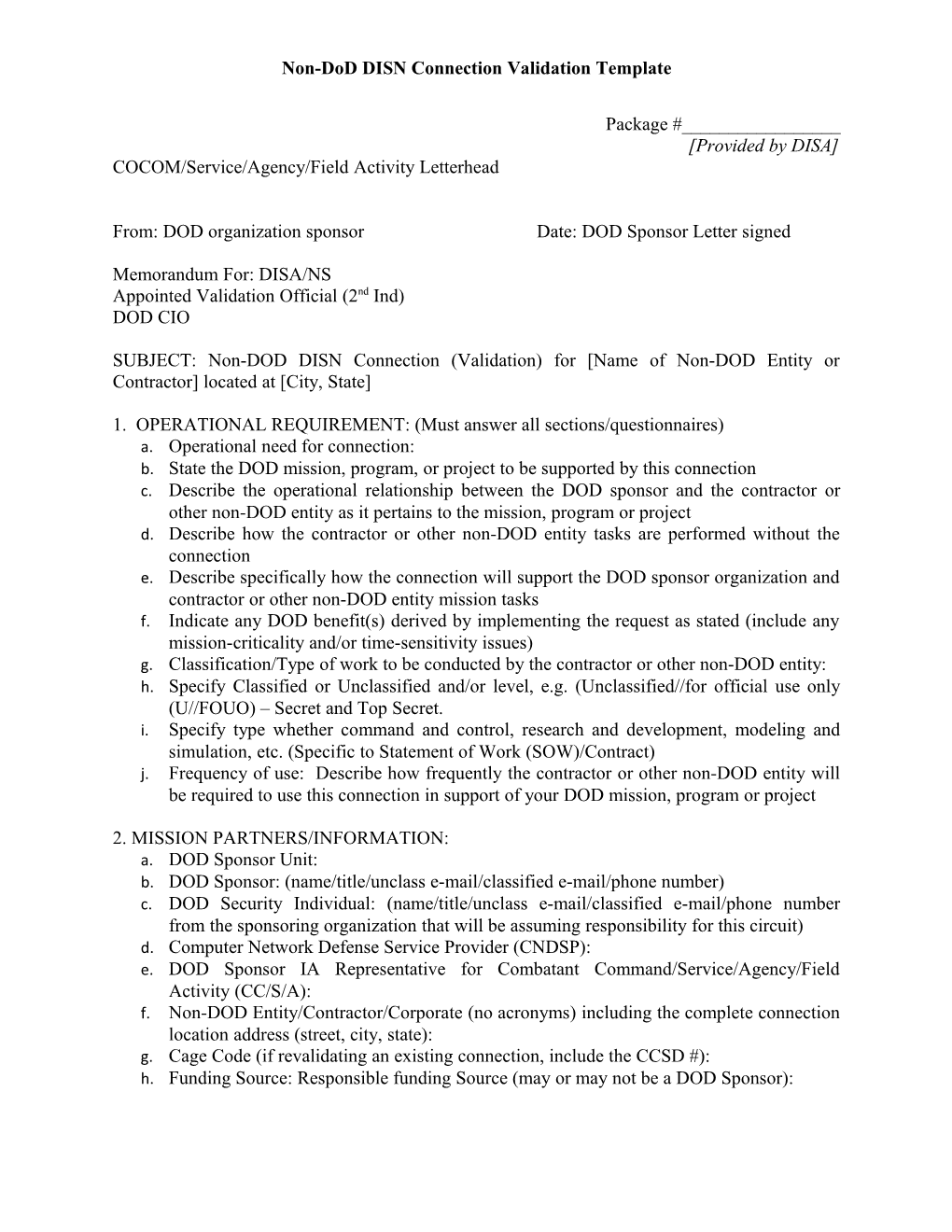 COCOM/Service/Agency/Field Activity Letterhead