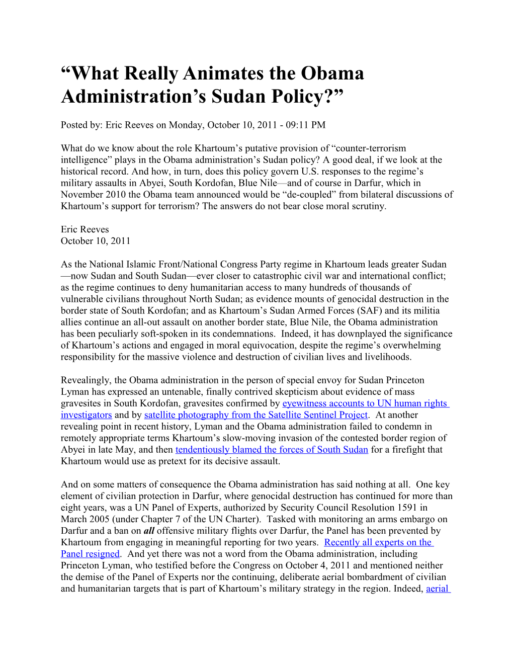 What Really Animates the Obama Administration S Sudan Policy?