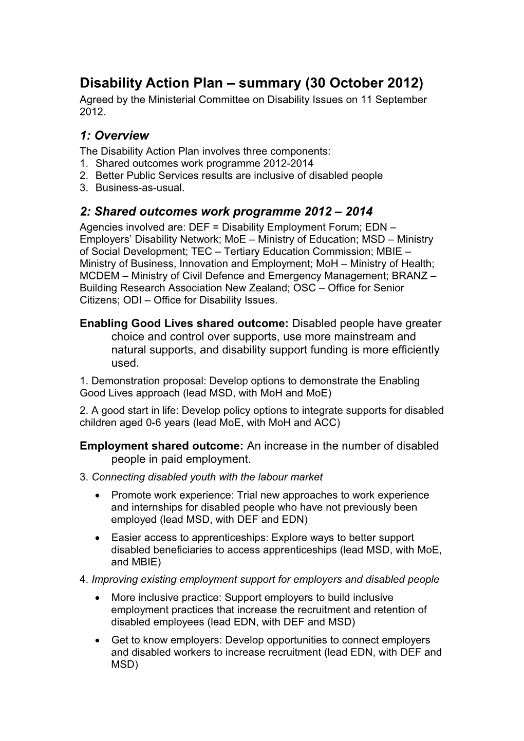 Disability Action Plan Update 2012