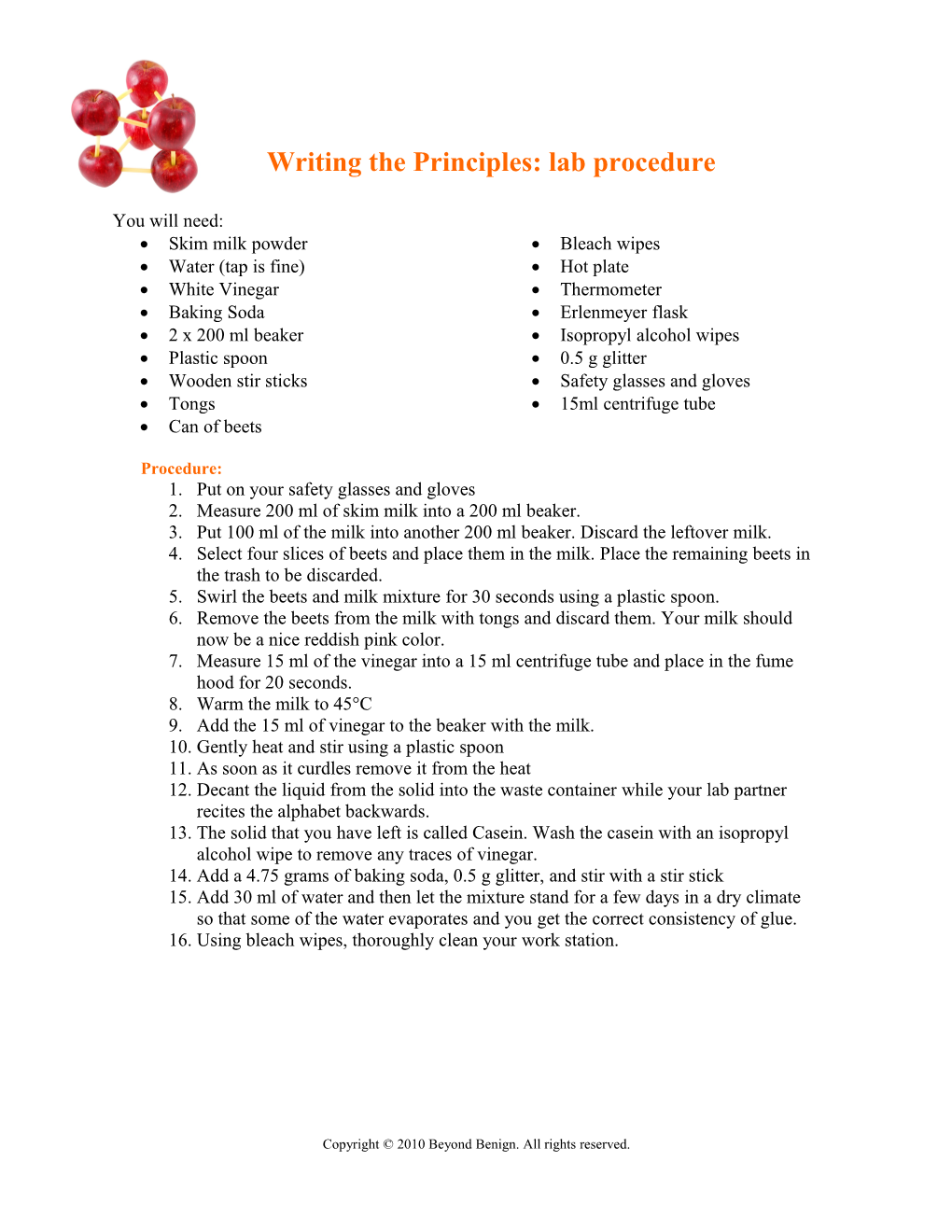 Writing the Principles: Lab Procedure