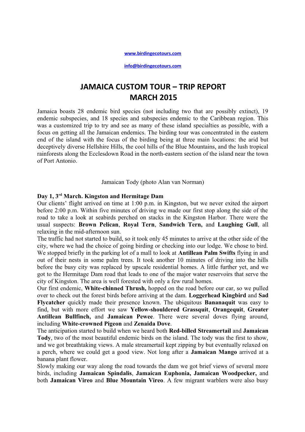 Jamaica Custom Tour Trip Report