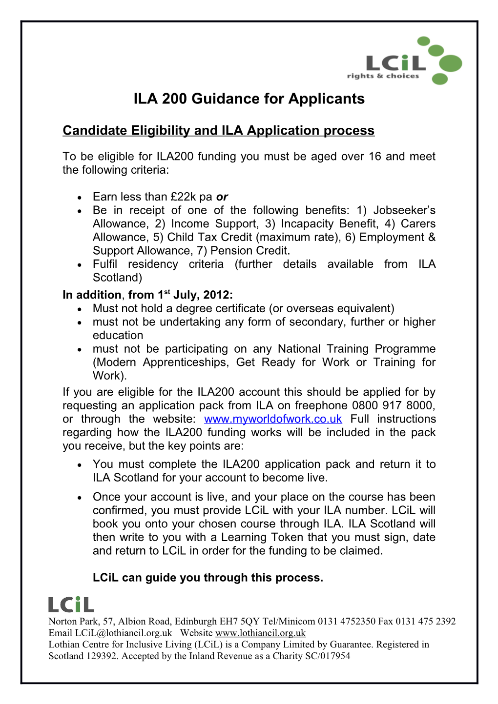 Candidate Eligibility and ILA Application Process