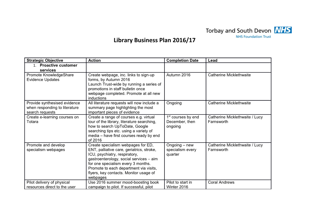 Library Business Plan 2016/17