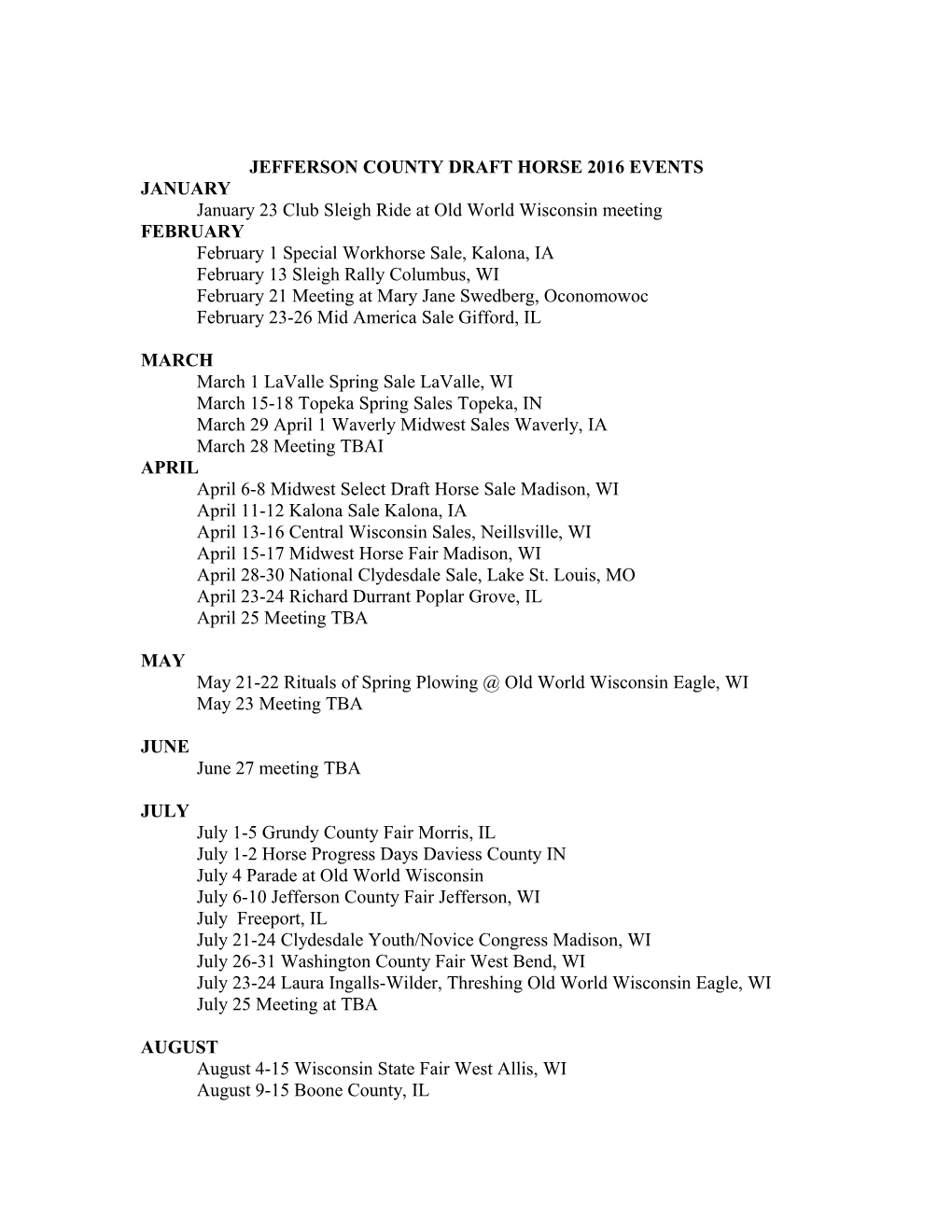 Jefferson County Draft Horse 2011 Events