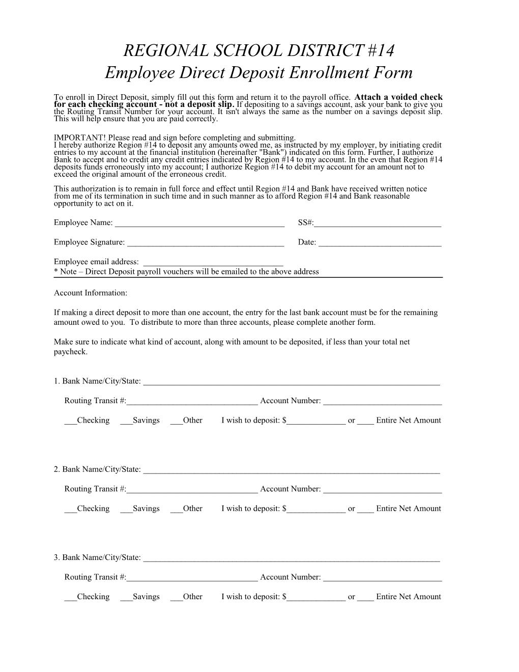 Employee Direct Deposit Enrollment Form