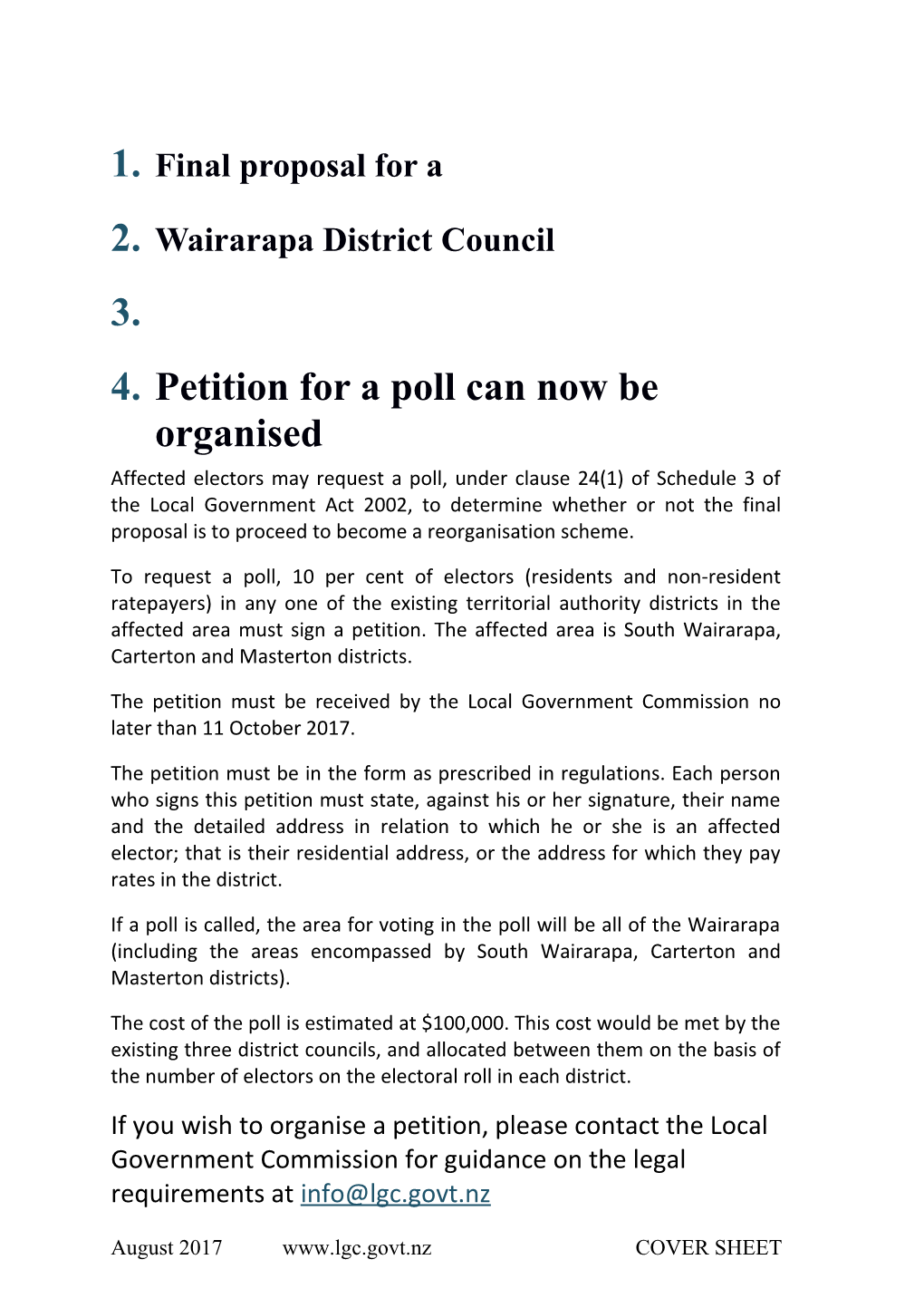 Wairarapa Petition Form August 2017