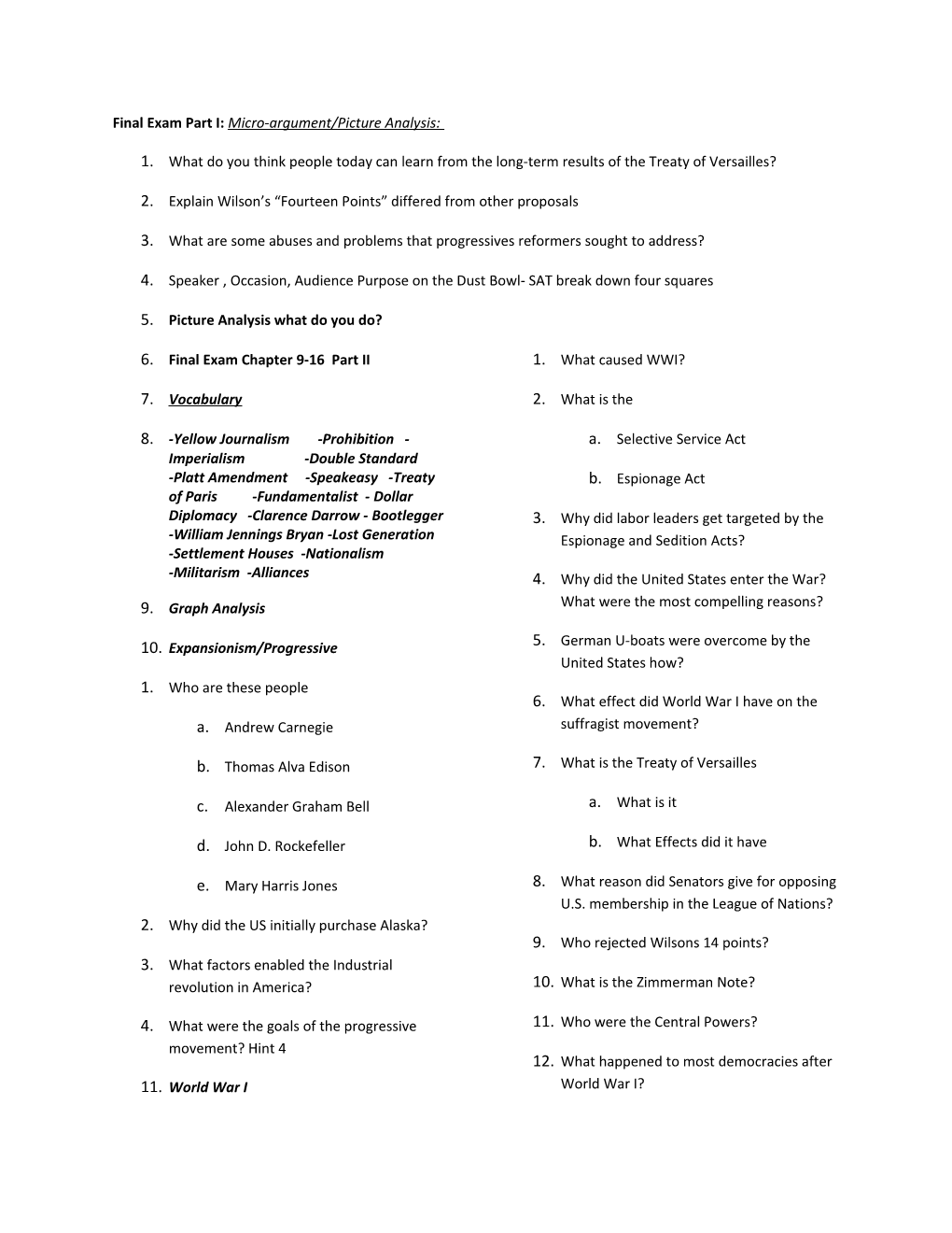 Final Exam Part I: Micro-Argument/Picture Analysis