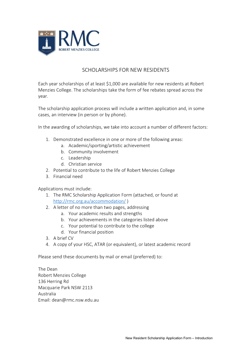 Scholarships for Newresidents