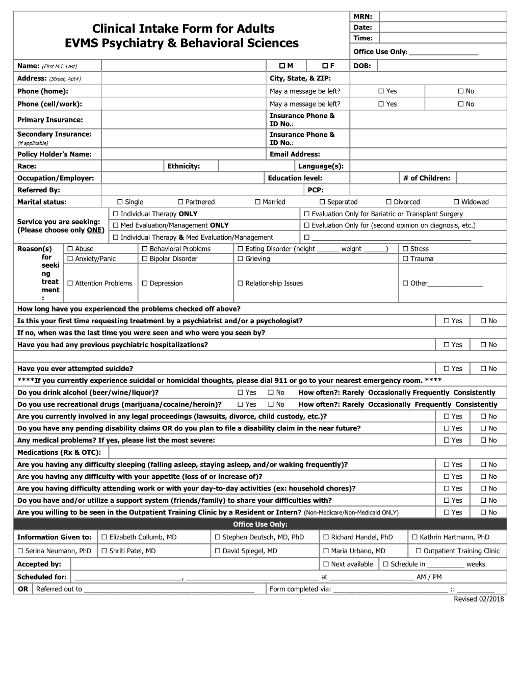 Clinical Intake Form