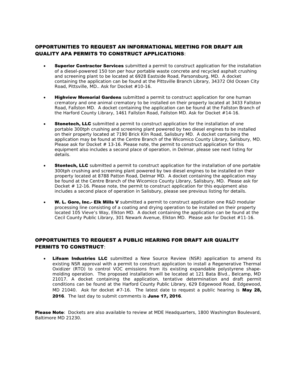 Opportunities to Request an Informational Meeting for DRAFT AIR QUALITY APA Permits To