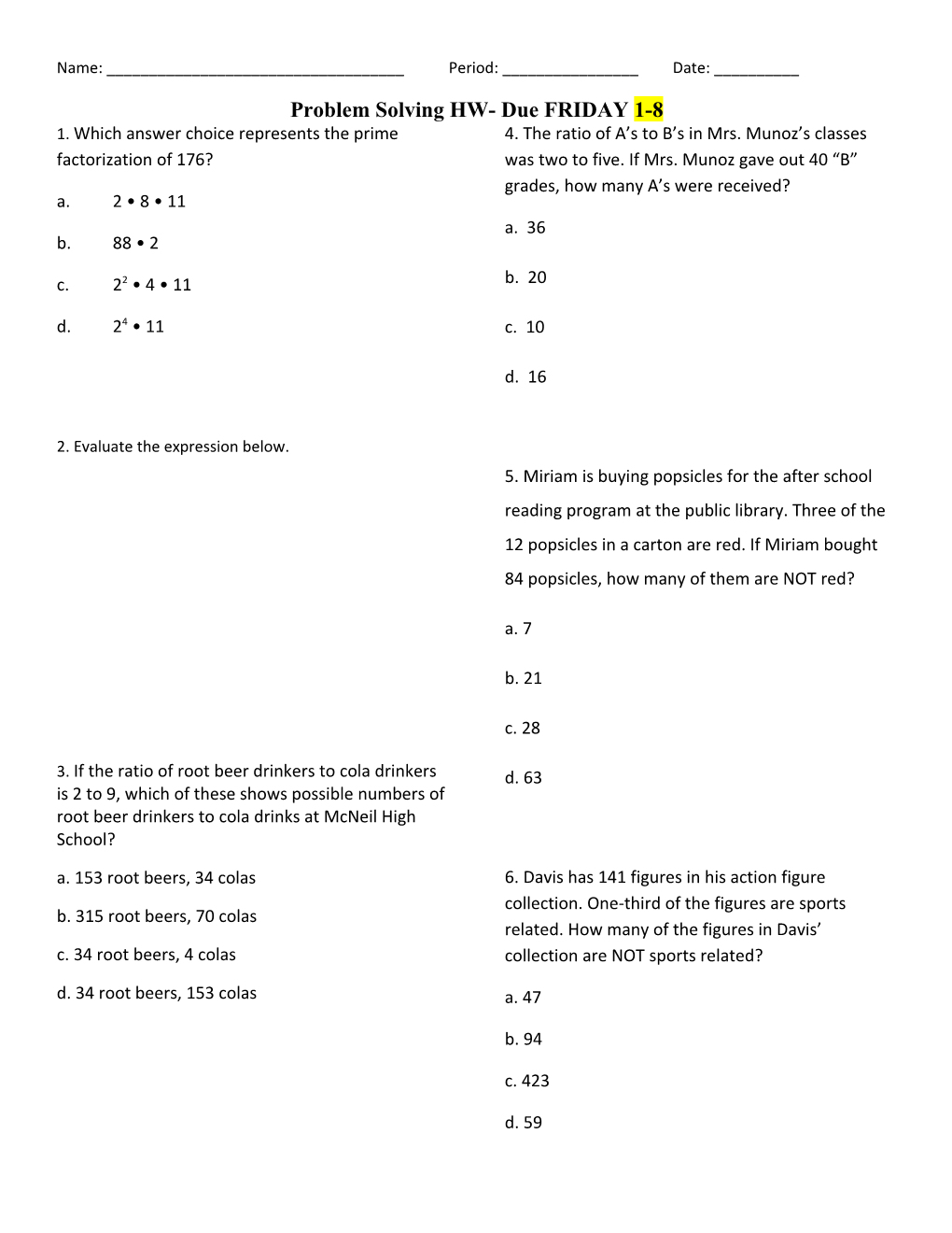 1. Which Answer Choice Represents the Prime Factorization of 176?