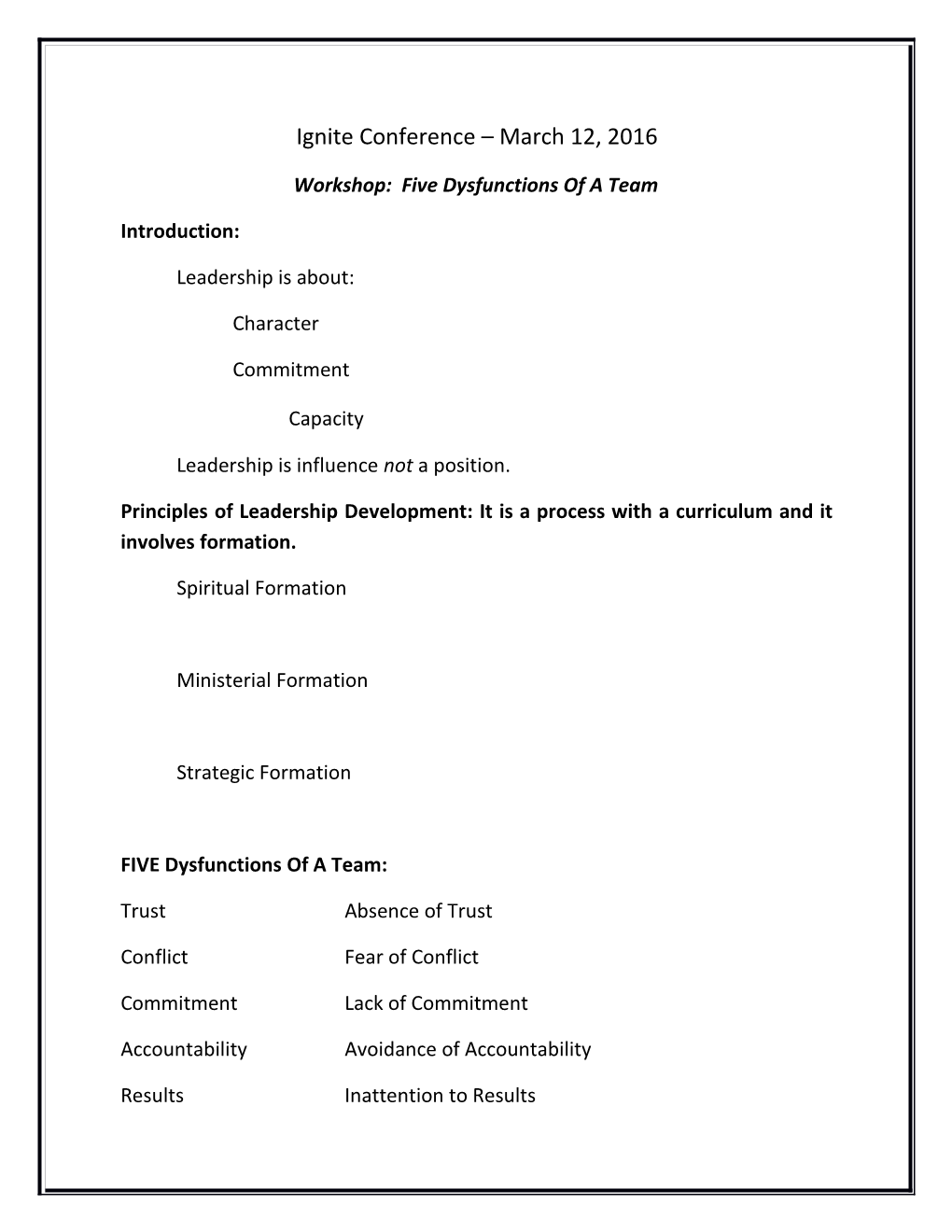 Workshop: Five Dysfunctions of a Team