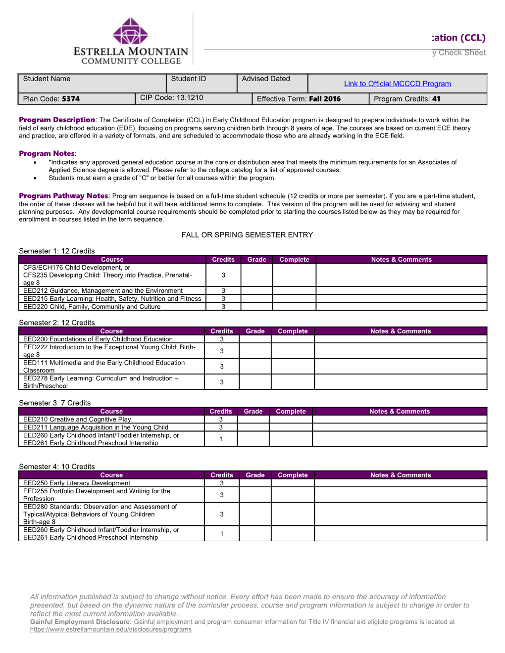 Program Description :The Certificate of Completion (CCL) in Early Childhood Education