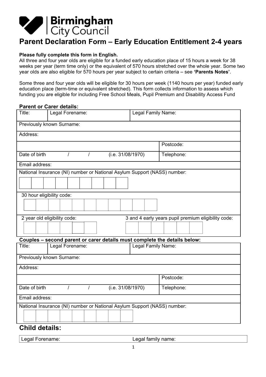 Please Fully Complete This Form in English