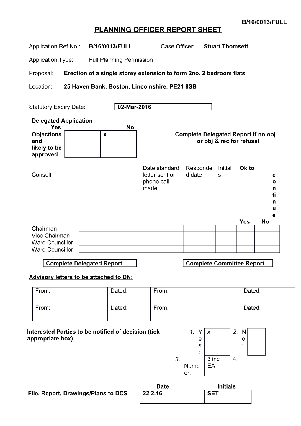 Planning Officer Site/Report Record Sheet