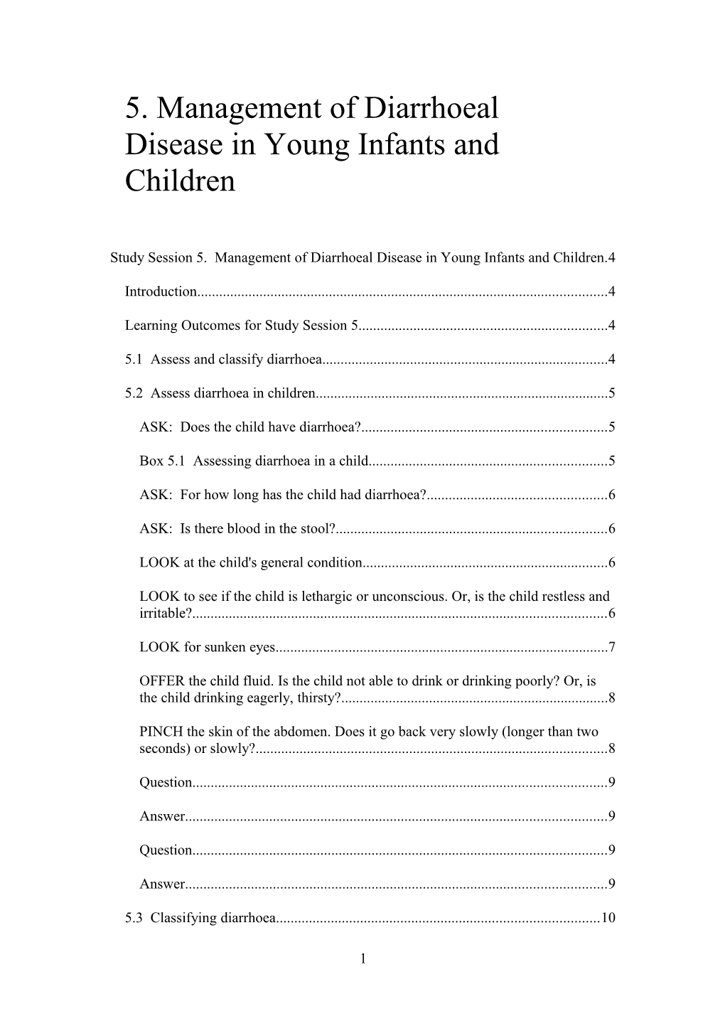 5. Management of Diarrhoeal Disease in Young Infants and Children