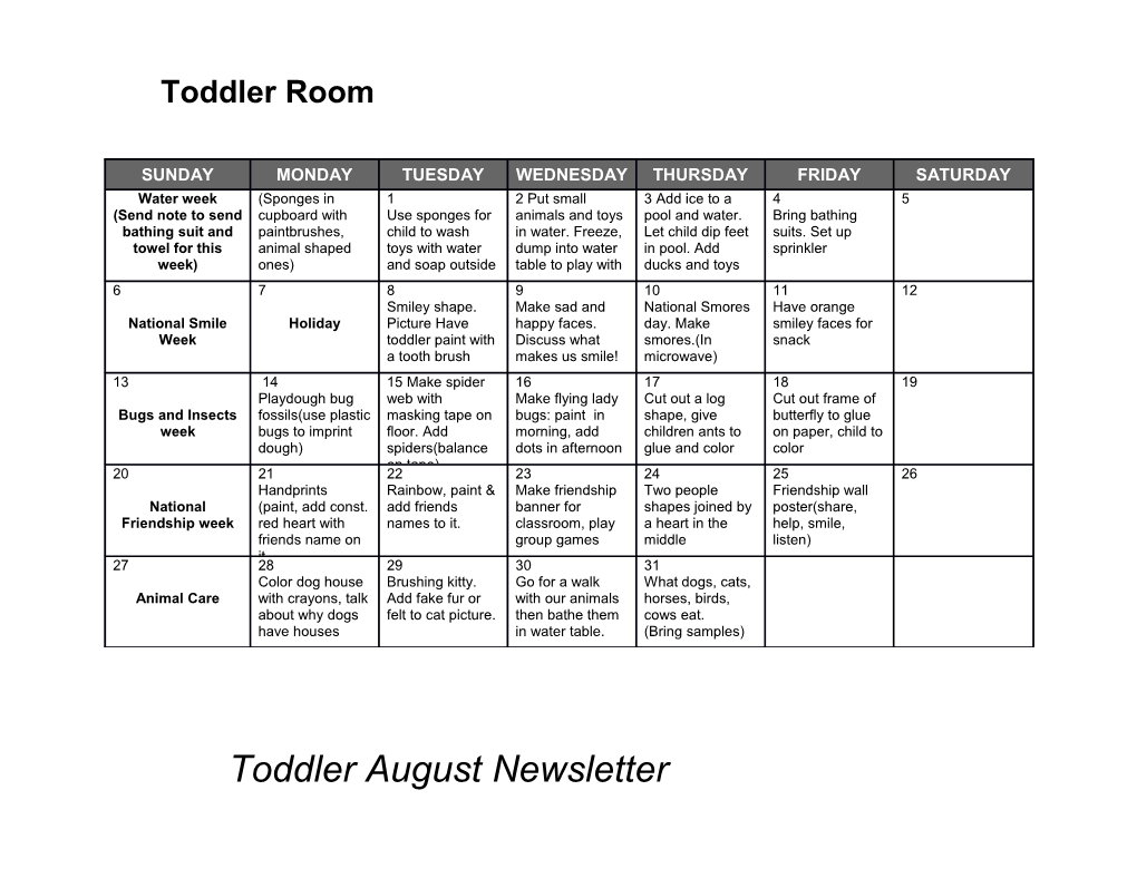 Toddler August Newsletter