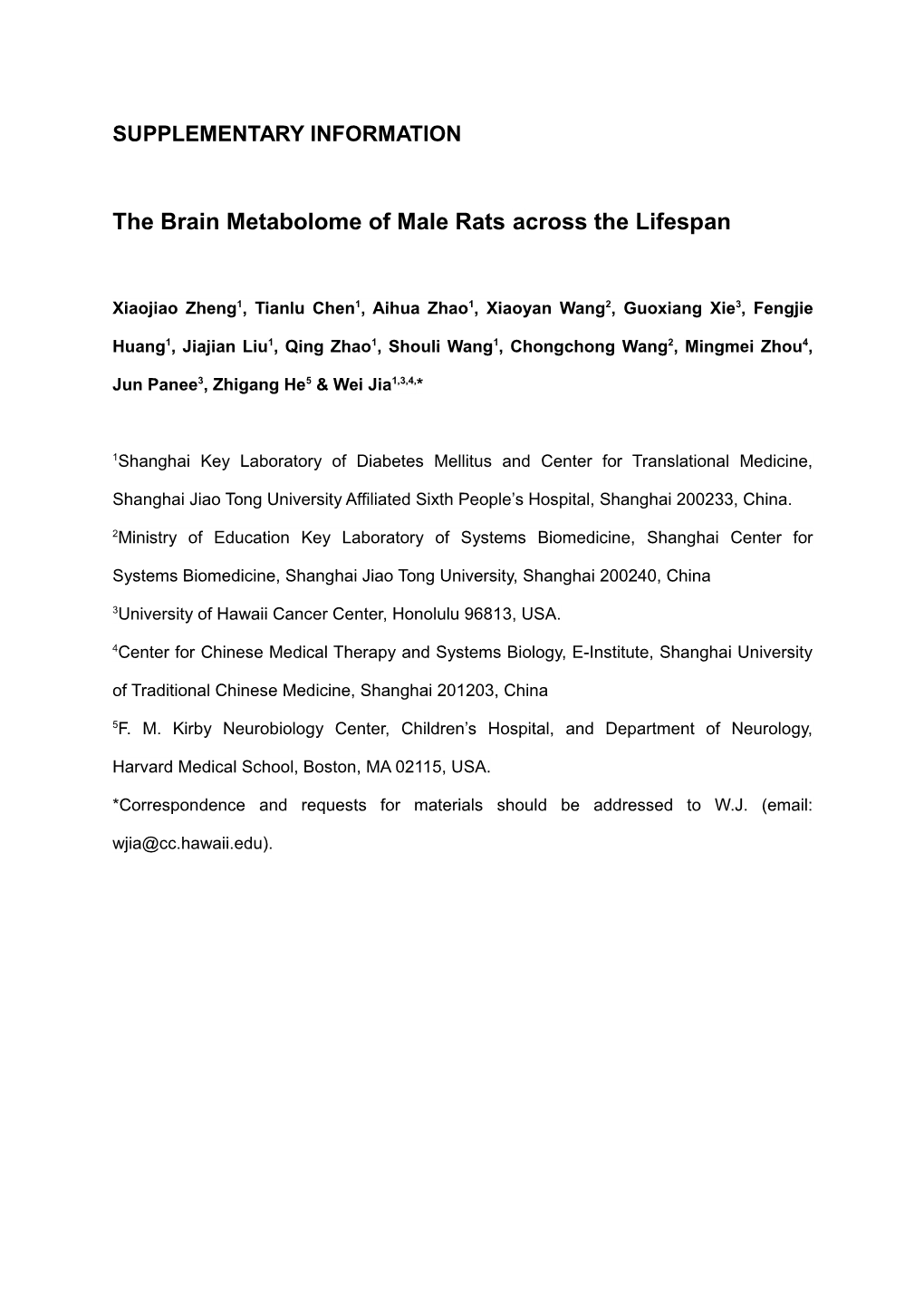 The Brain Metabolome of Male Rats Across the Lifespan