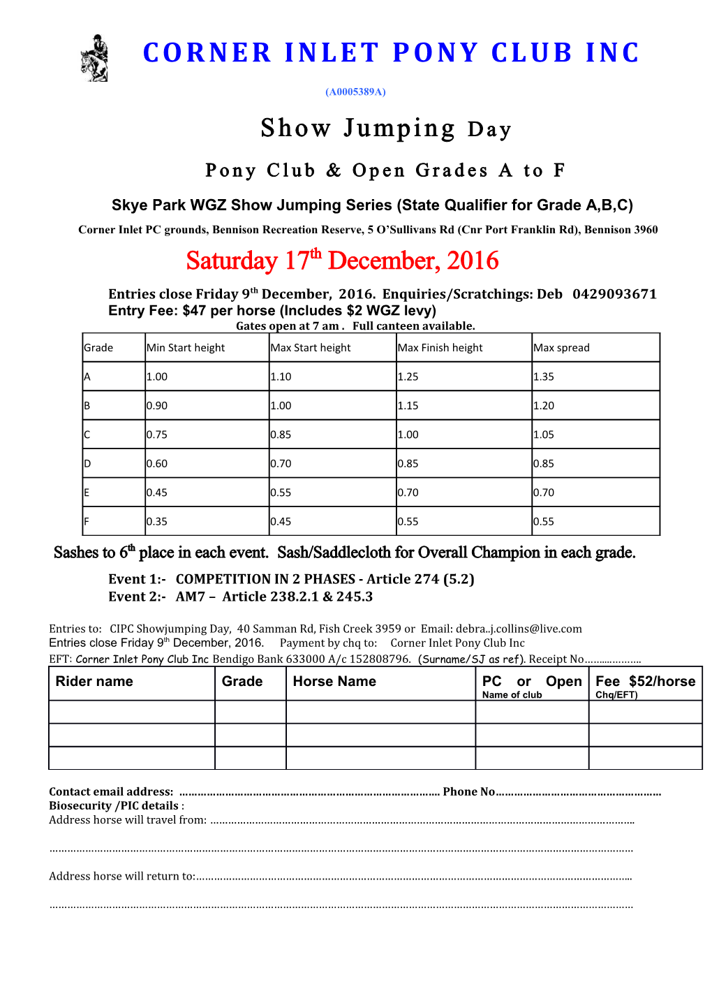 Pony Club& Open Grades a to F