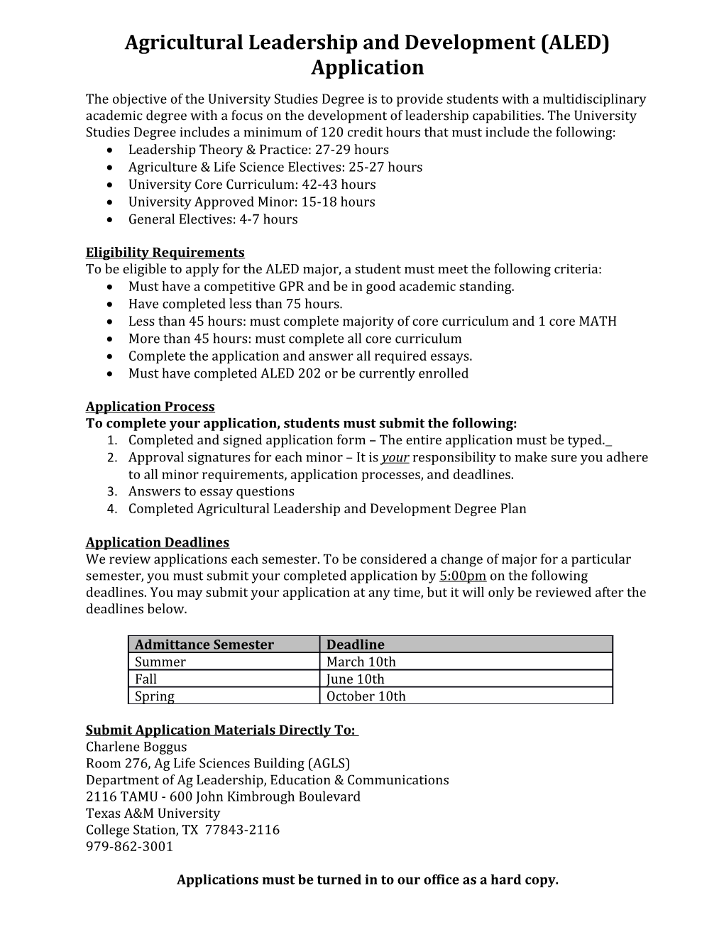 Agricultural Leadership and Development (ALED) Application