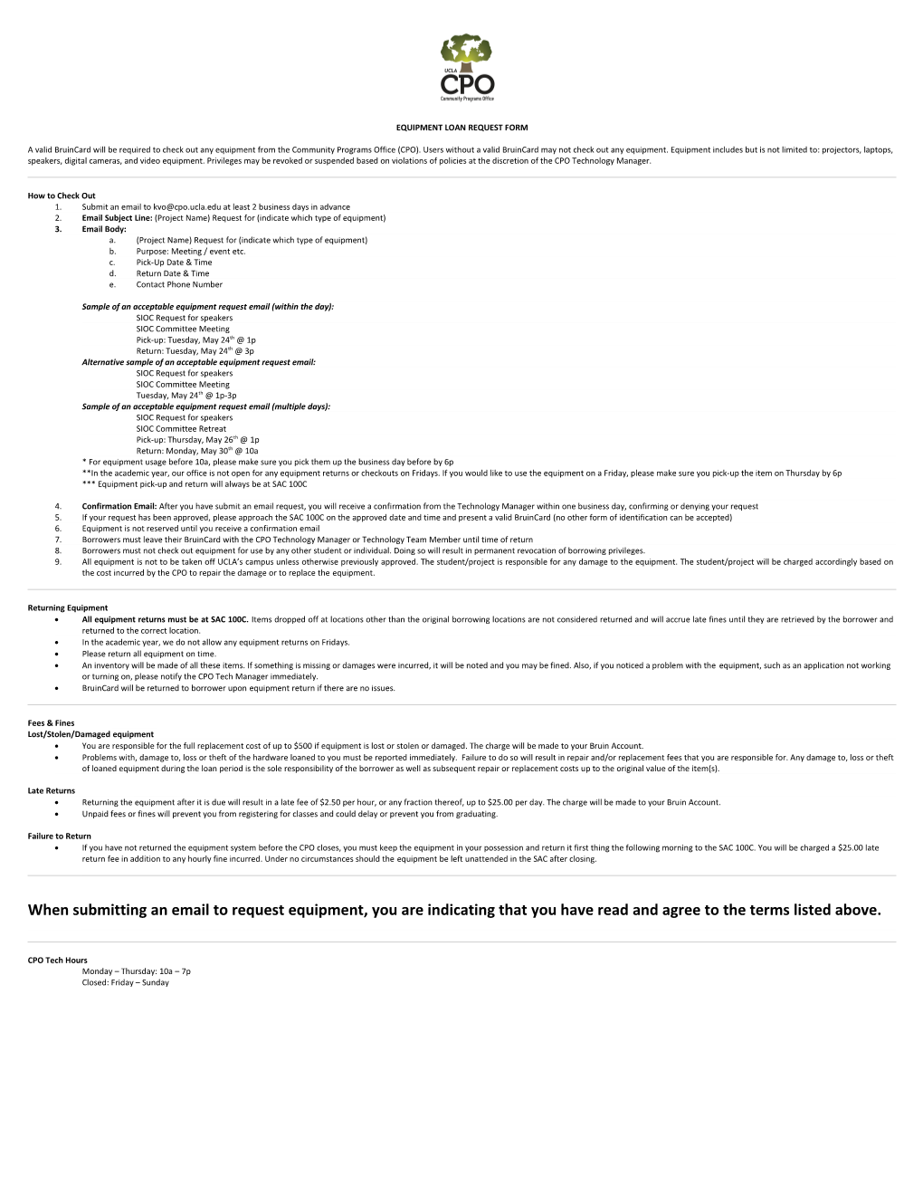 Equipment Loan Request Form