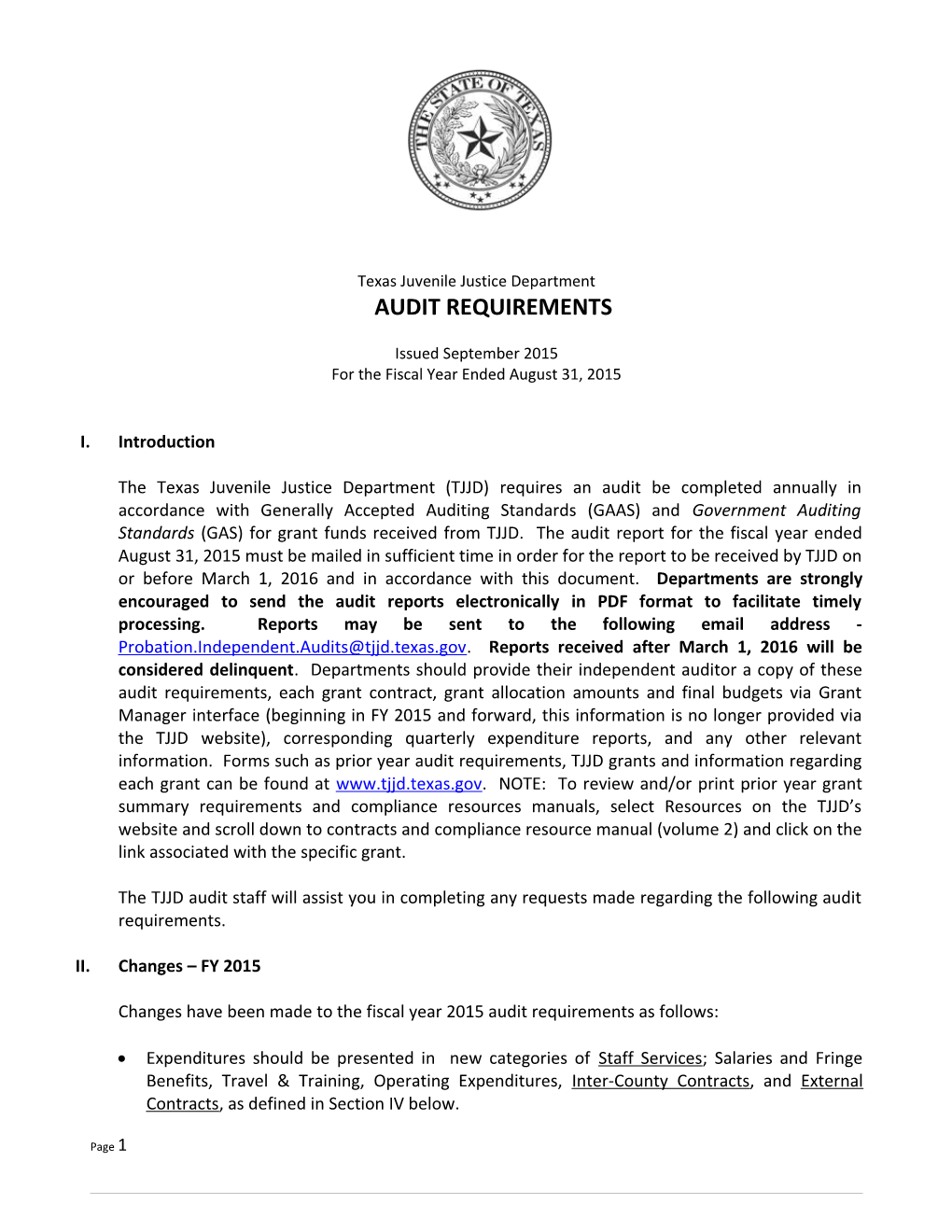 Texas Juvenile Justice Departmentaudit REQUIREMENTS