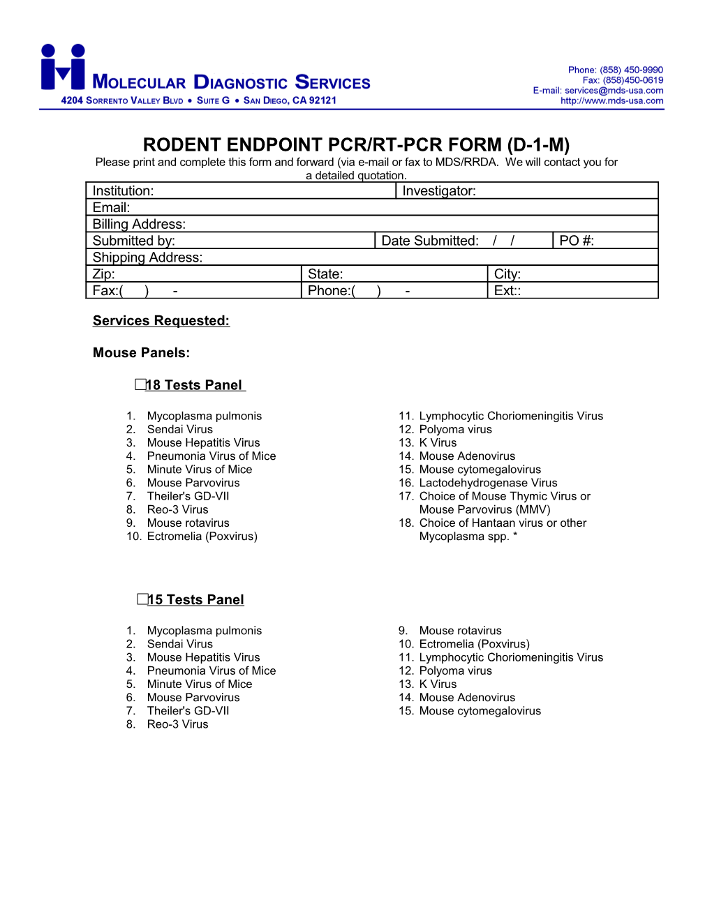 Endpoint Pcr/Rt-Pcr Form (D-1-M)