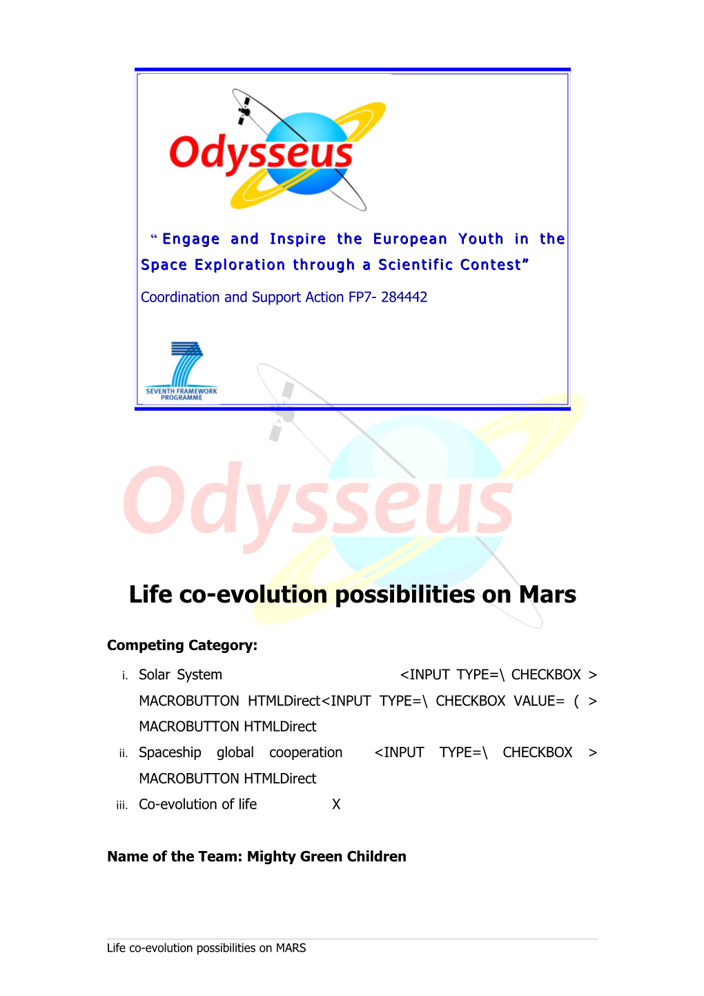 Odysseus Project Worksheet Template