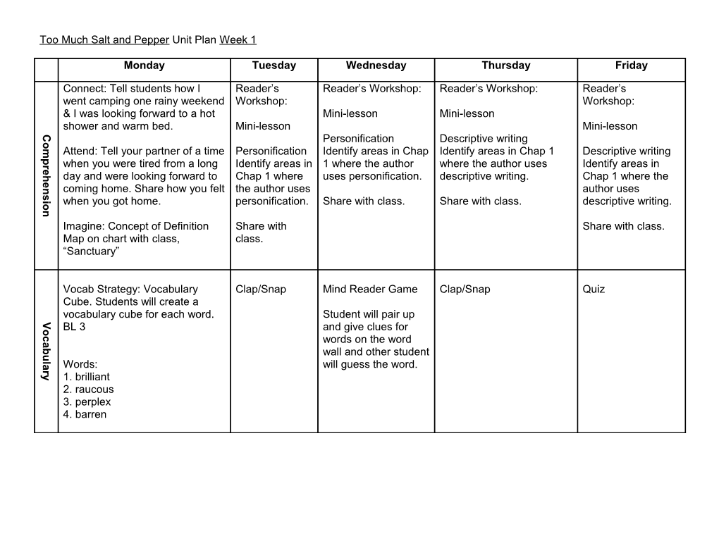 Too Much Salt and Pepper Unit Plan Week 1