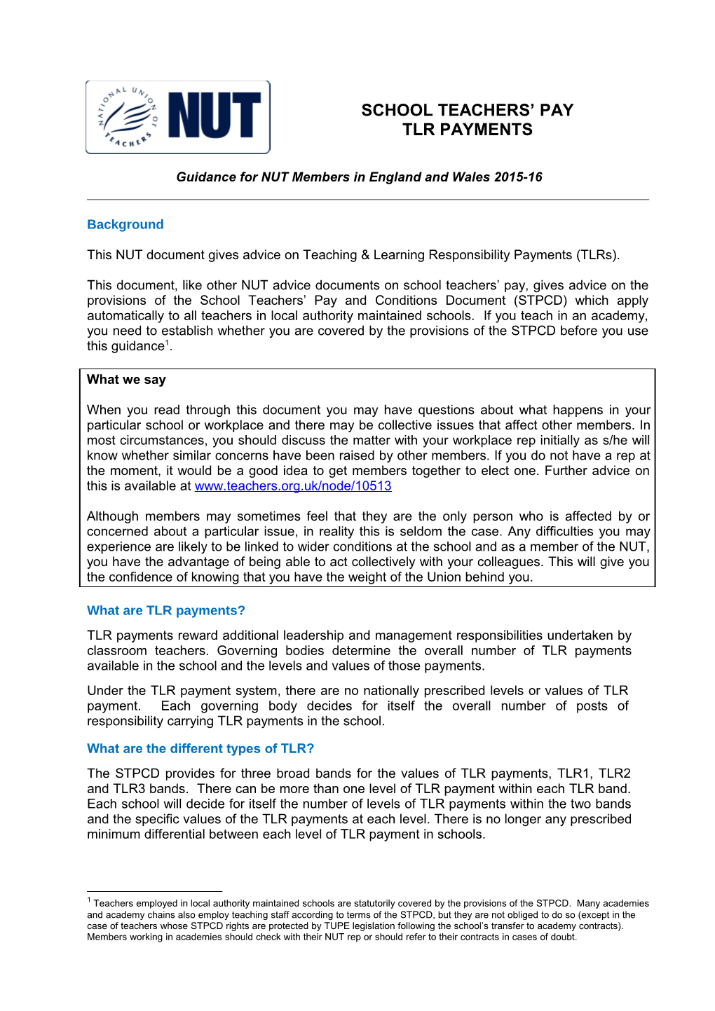 Guidance for NUT Members in England and Wales 2015-16