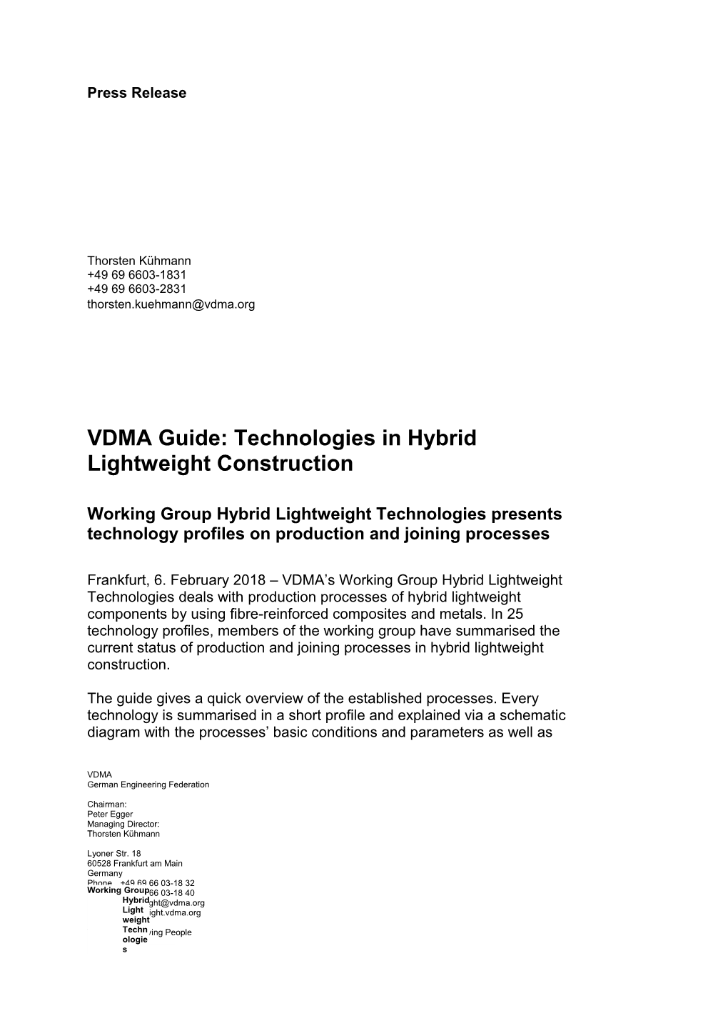 VDMA Guide: Technologies in Hybrid Lightweight Construction