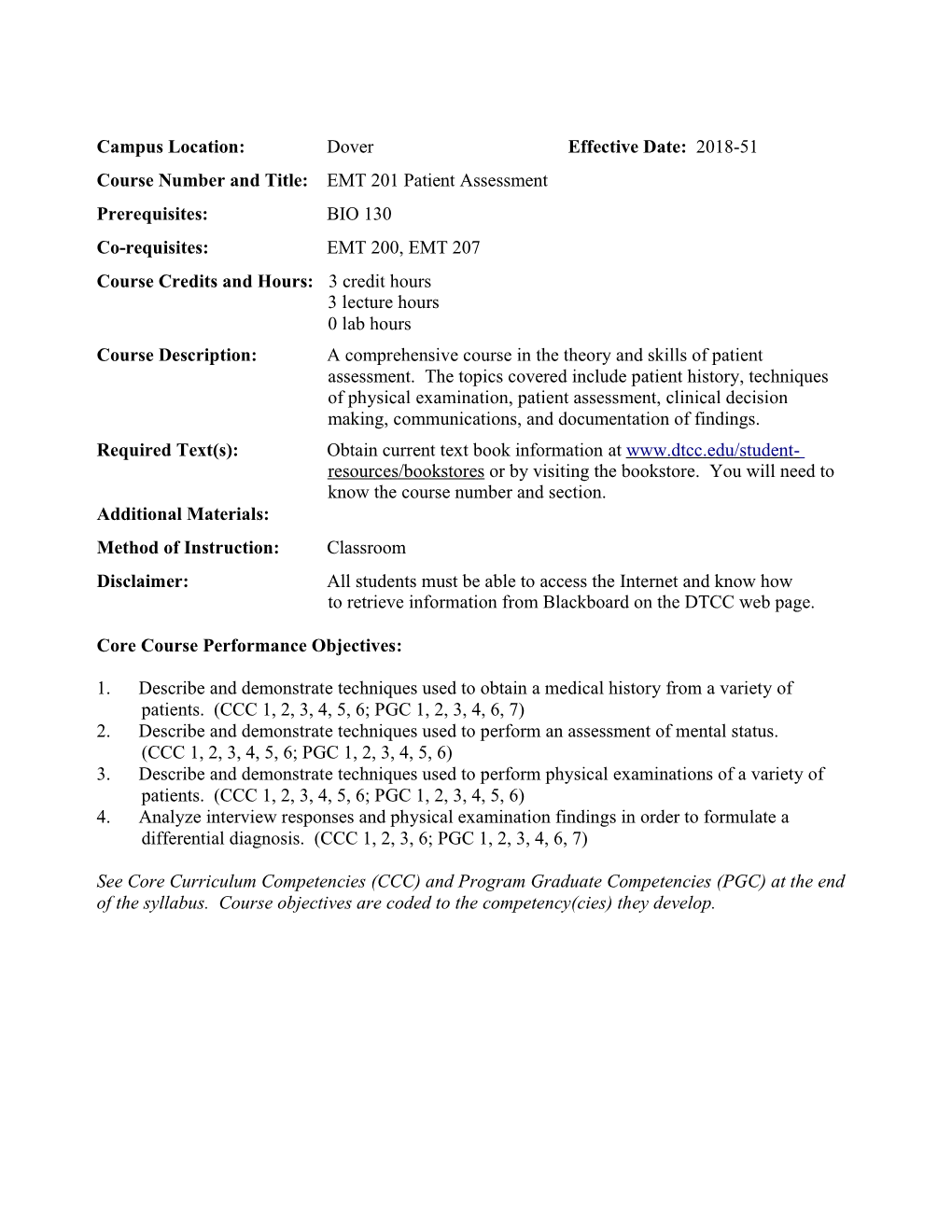 Coursenumberandtitle: EMT 201 Patient Assessment