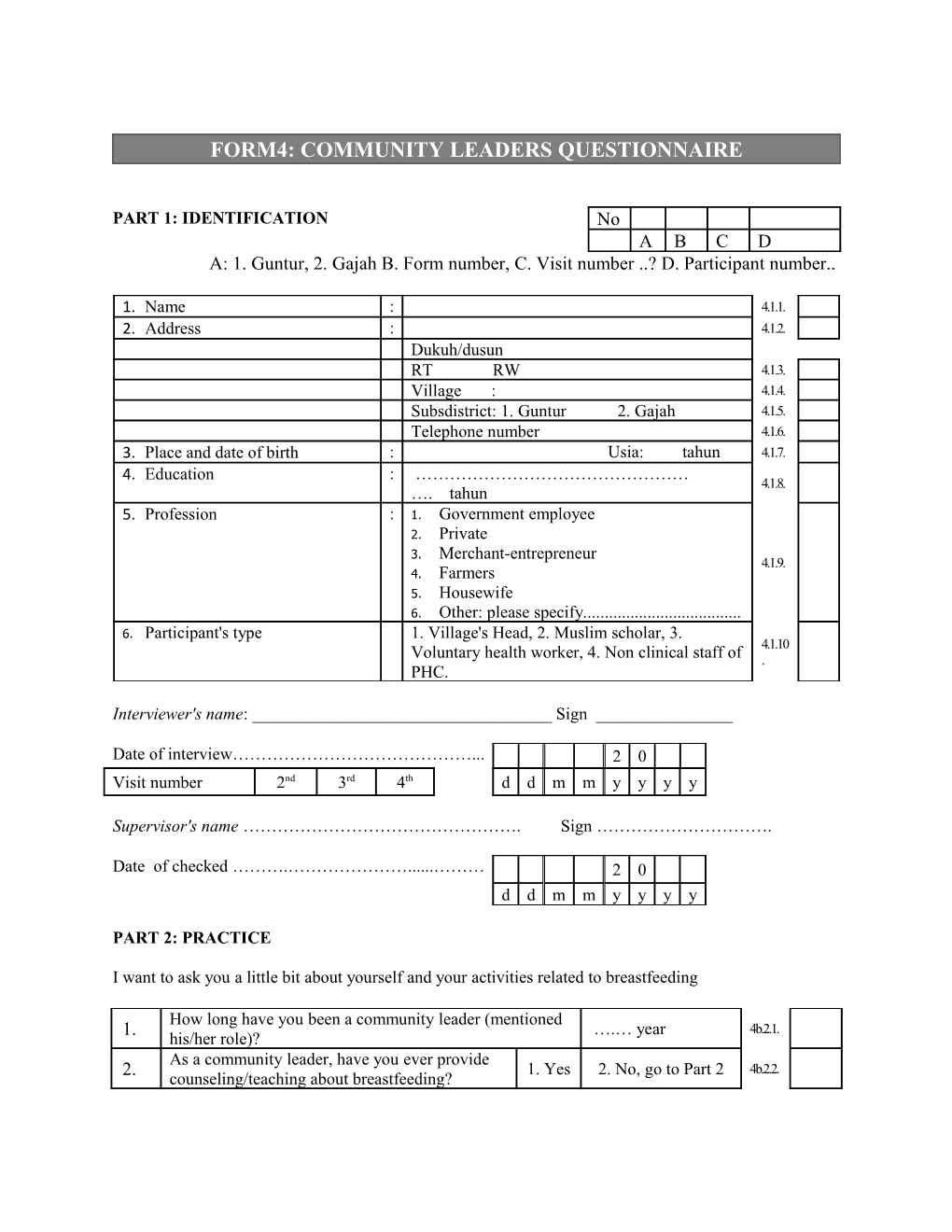 Form4: Community Leaders Questionnaire