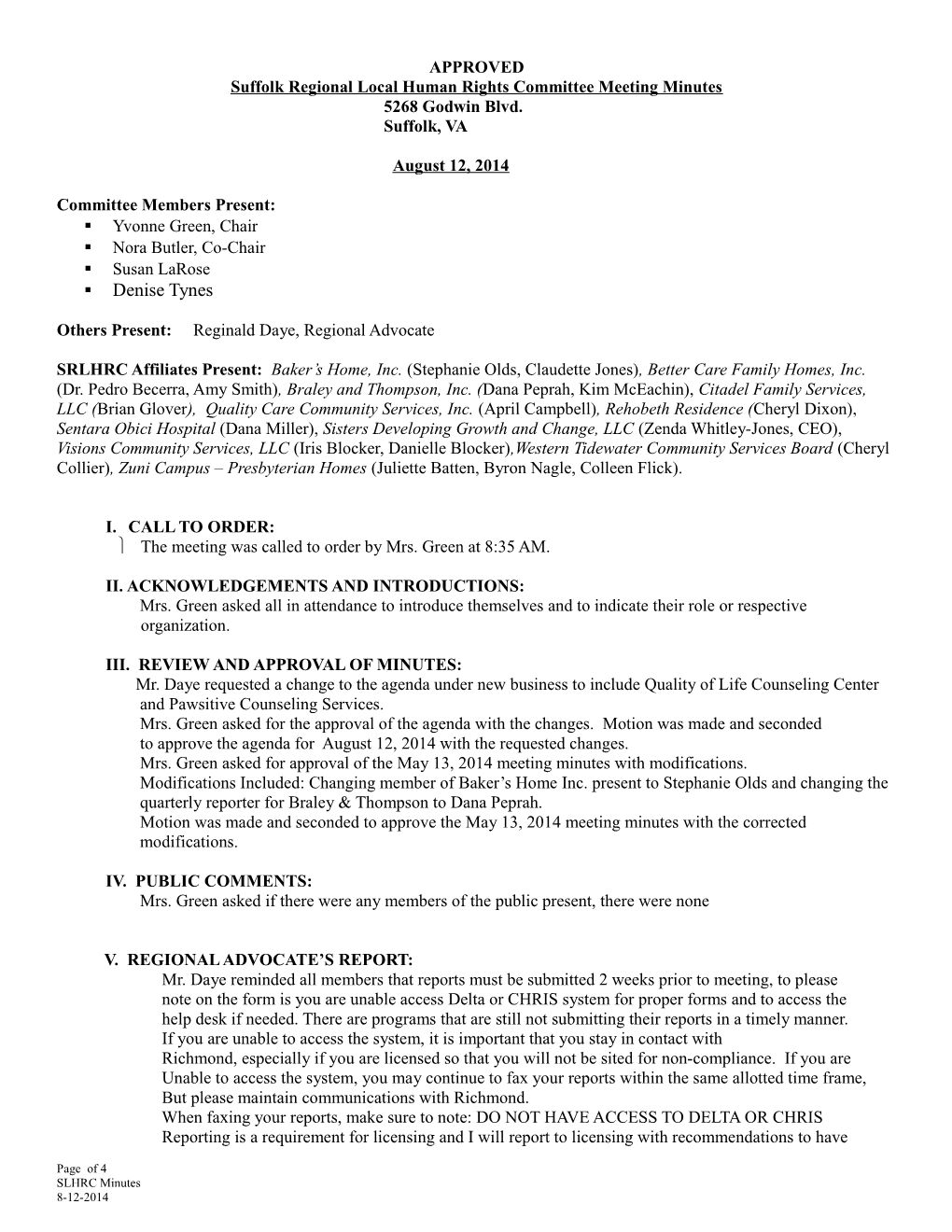 Suffolk Regional Local Human Rights Committee Meeting Minutes