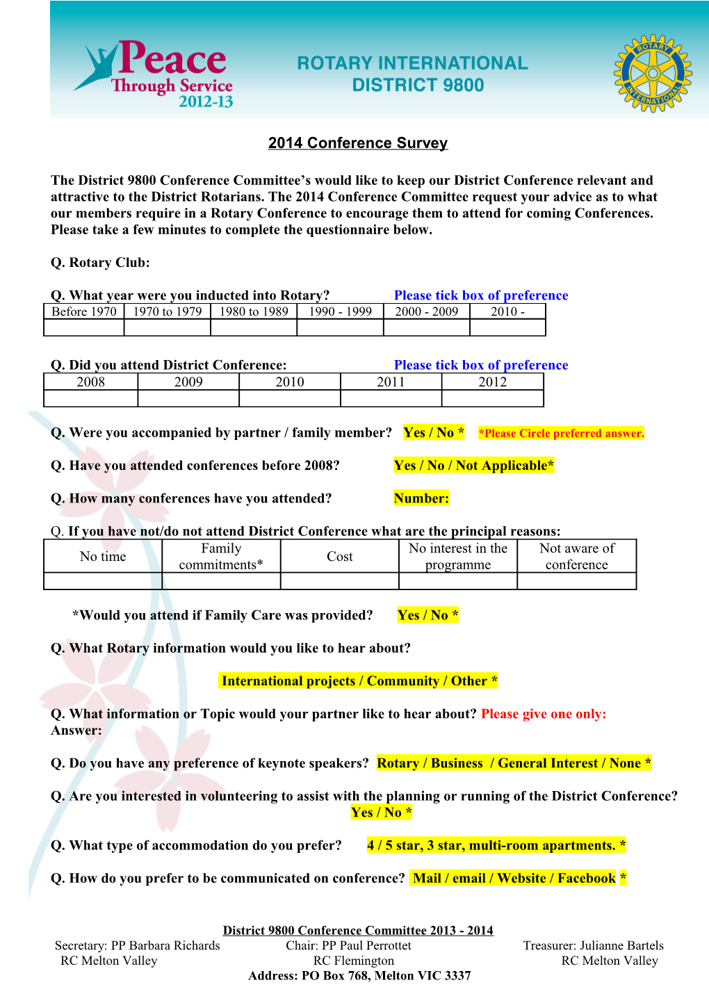 Q. What Year Were You Inducted Into Rotary?Please Tick Box of Preference