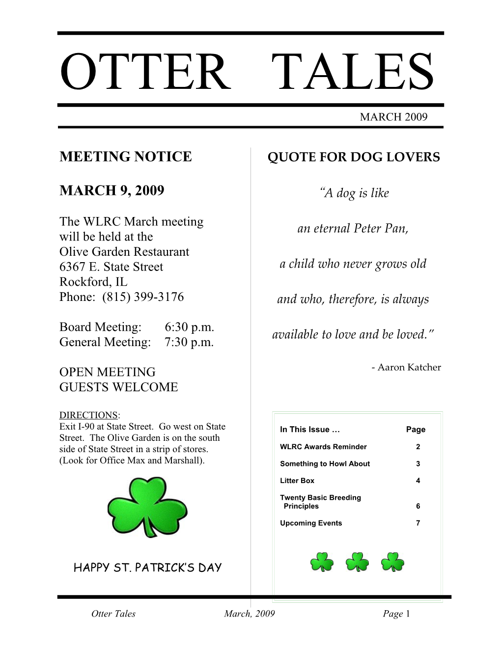 Otter Tales March, 2009 Page 1