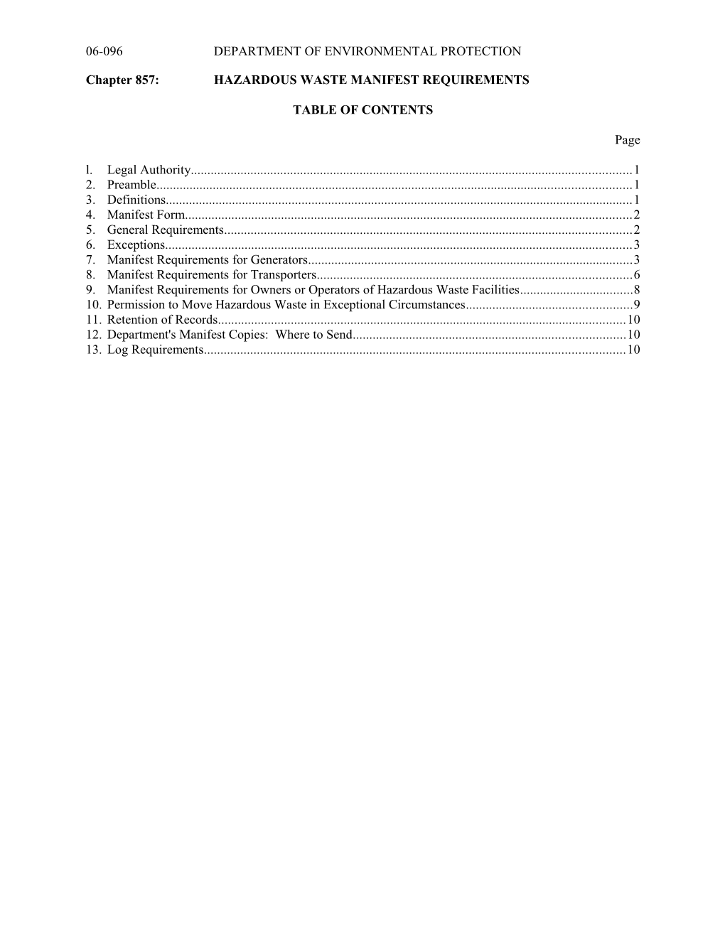 Chapter 857:HAZARDOUS WASTE MANIFEST REQUIREMENTS